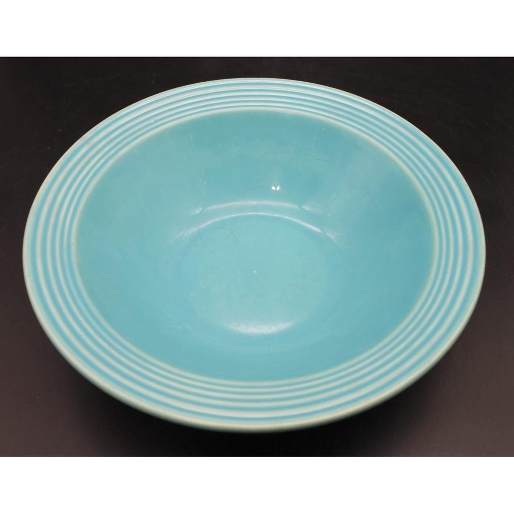 Bauer Ringware Serving Bowl Turquoise Blue 9.5 Vintage California Pottery